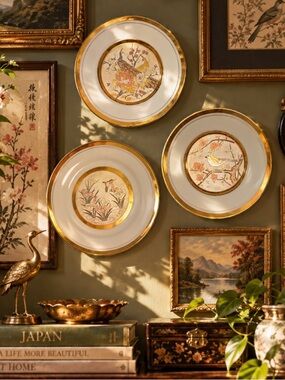 ✨VTG Art of Chokin Japan 24K Gold Plates Set 3 Peacock Bird Floral